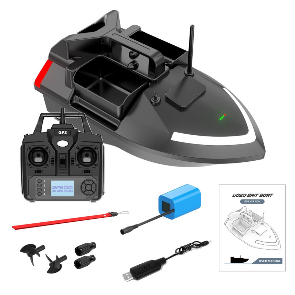 Futterboot V020 mit GPS 12.000mAh schwarz NEU ´24